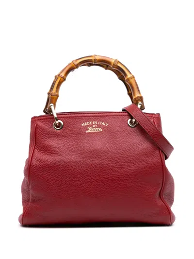 Pre-owned Gucci 2016-2025 Small Calfskin Bamboo Shopper Satchel In Red