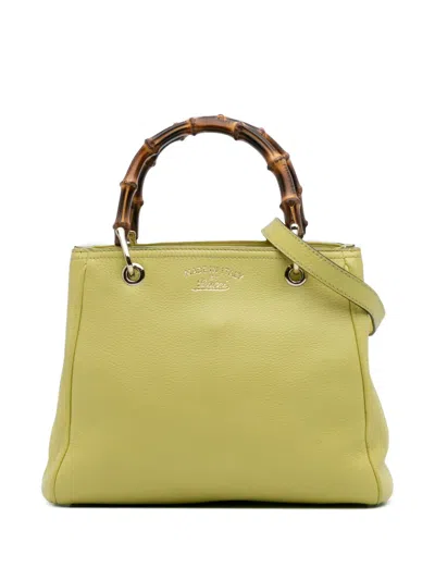 Pre-owned Gucci 2016-2025 Small Calfskin Bamboo Shopper Satchel In Yellow