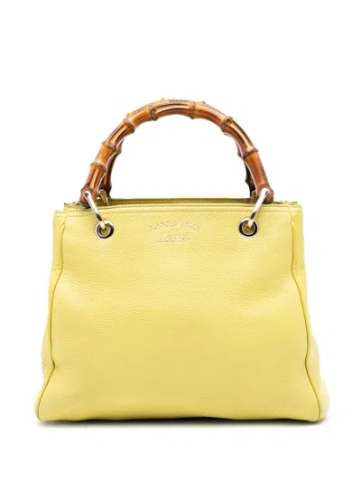 Pre-owned Gucci 2016-2025 Small Calfskin Bamboo Shopper Satchel In Yellow