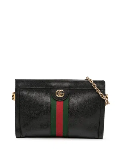 Pre-owned Gucci 2016-2025 Small Calfskin Ophidia Chain Crossbody Bag In Black
