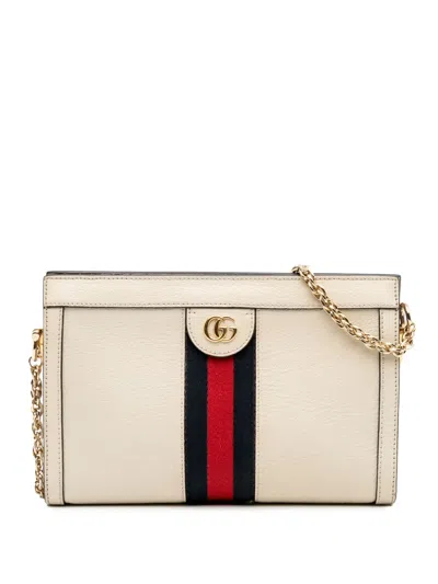 Pre-owned Gucci 2016-2025 Small Calfskin Ophidia Chain Crossbody Bag In White