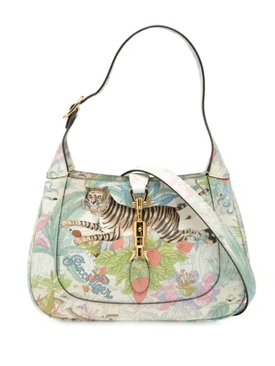 Pre-owned Gucci 2016-2025 Small Calfskin Tiger Jackie 1961 Crossbody Bag In Blue