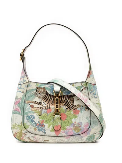 Pre-owned Gucci 2016-2025 Small Calfskin Tiger Jackie 1961 Crossbody Bag In Blue