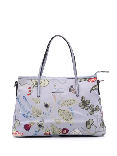 Pre-owned Gucci 2016-2025 Small Canvas Flora Knight Convertible Tote Satchel In Blue