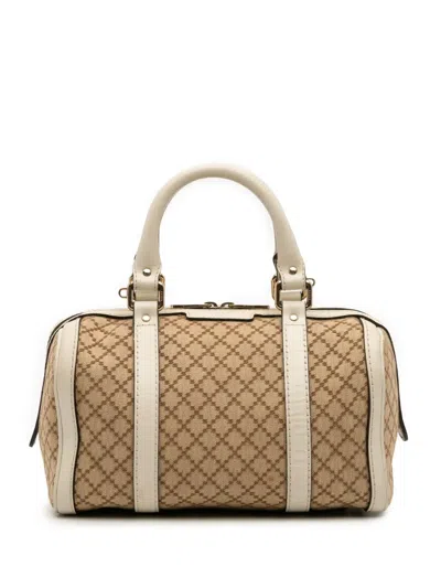 Pre-owned Gucci 2016-2025 Small Diamante Canvas Joy Boston Bag Satchel In Brown