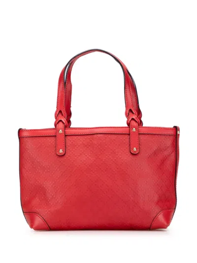 Pre-owned Gucci 2016-2025 Small Diamante Leather Craft Tote Bag In Red