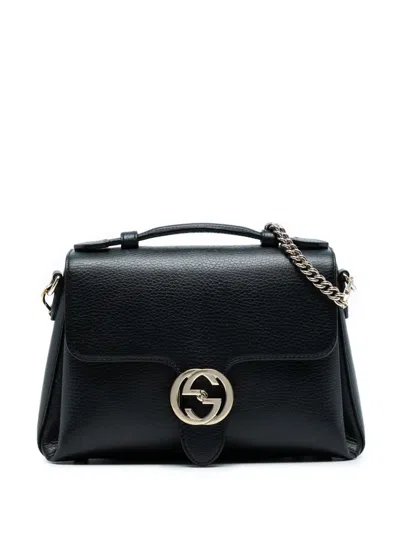 Pre-owned Gucci 2016-2025 Small Dollar Calf Interlocking G Satchel In Black