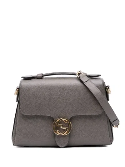 Pre-owned Gucci 2016-2025 Small Dollar Calf Interlocking G Top Handle Satchel In Gray