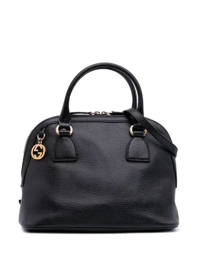 Pre-owned Gucci 2016-2025 Small Dollar Calfskin Gg Charm Dome Satchel In Black