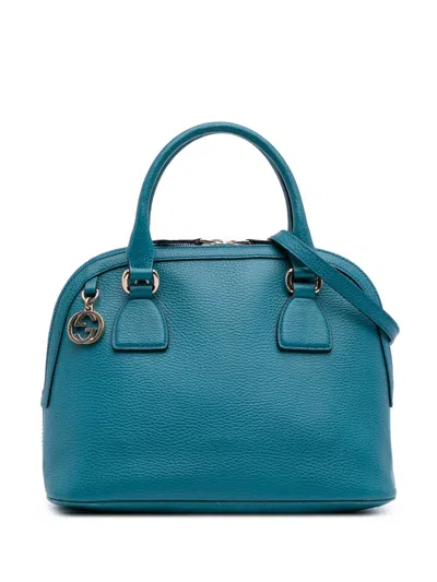Pre-owned Gucci 2016-2025 Small Dollar Calfskin Gg Charm Dome Satchel In Blue