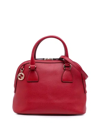 Pre-owned Gucci 2016-2025 Small Dollar Calfskin Gg Charm Dome Satchel In Red