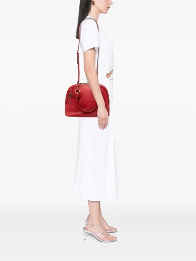 Pre-owned Gucci 2016-2025 Small Dollar Calfskin Gg Charm Dome Satchel In Red