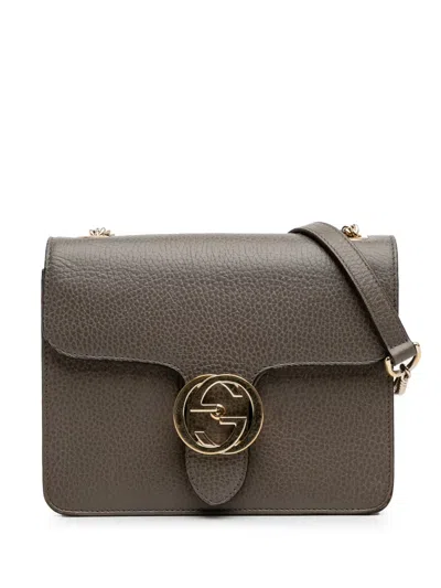 Pre-owned Gucci 2016-2025 Small Dollar Calfskin Interlocking G Crossbody Bag In Gray