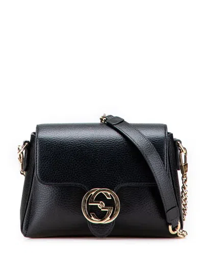 Pre-owned Gucci 2016-2025 Small Dollar Calfskin Interlocking G Crossbody Bag In Black