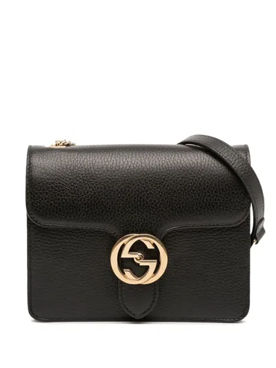 Pre-owned Gucci 2016-2025 Small Dollar Calfskin Interlocking G Crossbody Bag In Black
