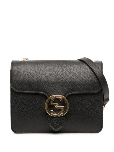 Pre-owned Gucci 2016-2025 Small Dollar Calfskin Interlocking G Crossbody Bag In Black