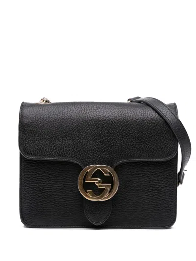 Pre-owned Gucci 2016-2025 Small Dollar Calfskin Interlocking G Crossbody Bag In Black