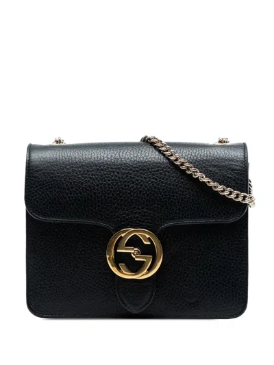 Pre-owned Gucci 2016-2025 Small Dollar Calfskin Interlocking G Crossbody Bag In Black
