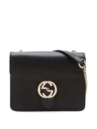 Pre-owned Gucci 2016-2025 Small Dollar Calfskin Interlocking G Crossbody Bag In Black