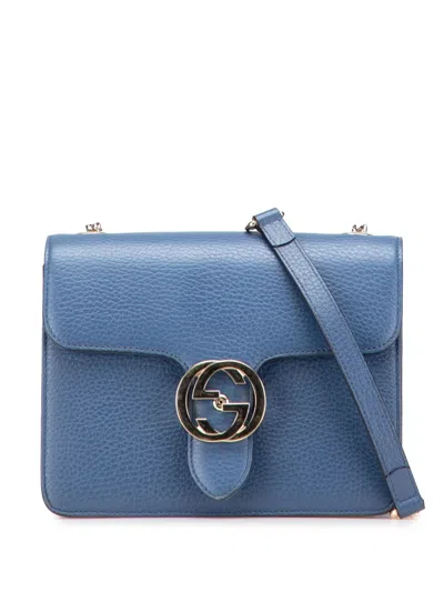 Pre-owned Gucci 2016-2025 Small Dollar Calfskin Interlocking G Crossbody Bag In Blue