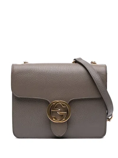 Pre-owned Gucci 2016-2025 Small Dollar Calfskin Interlocking G Crossbody Bag In Brown