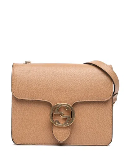 Pre-owned Gucci 2016-2025 Small Dollar Calfskin Interlocking G Crossbody Bag In Brown