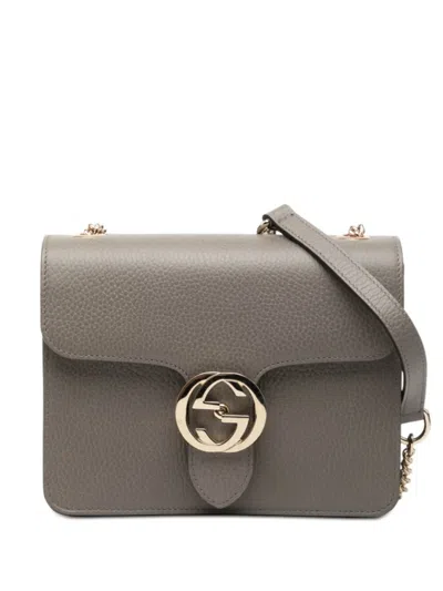 Pre-owned Gucci 2016-2025 Small Dollar Calfskin Interlocking G Crossbody Bag In Gray