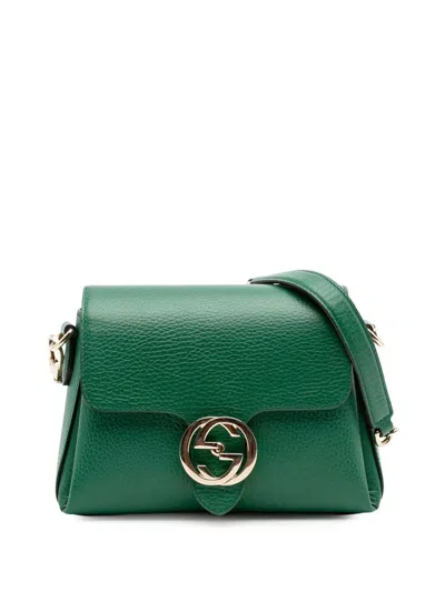 Pre-owned Gucci 2016-2025 Small Dollar Calfskin Interlocking G Crossbody Bag In Green
