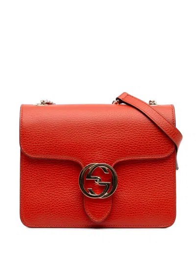 Pre-owned Gucci 2016-2025 Small Dollar Calfskin Interlocking G Crossbody Bag In Orange