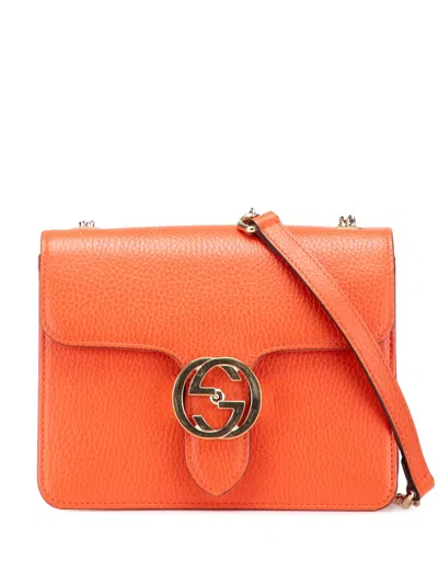 Pre-owned Gucci 2016-2025 Small Dollar Calfskin Interlocking G Crossbody Bag In Orange