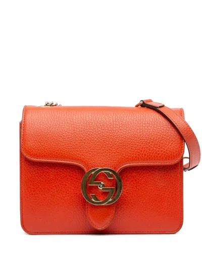 Pre-owned Gucci 2016-2025 Small Dollar Calfskin Interlocking G Crossbody Bag In Orange
