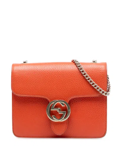 Pre-owned Gucci 2016-2025 Small Dollar Calfskin Interlocking G Crossbody Bag In Orange