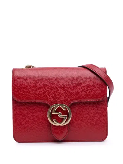Pre-owned Gucci 2016-2025 Small Dollar Calfskin Interlocking G Crossbody Bag In Red
