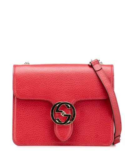 Pre-owned Gucci 2016-2025 Small Dollar Calfskin Interlocking G Crossbody Bag In Red