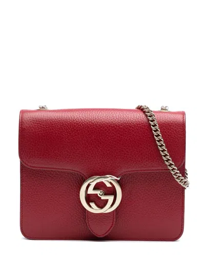 Pre-owned Gucci 2016-2025 Small Dollar Calfskin Interlocking G Crossbody Bag In Red
