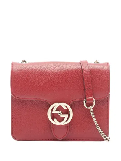 Pre-owned Gucci 2016-2025 Small Dollar Calfskin Interlocking G Crossbody Bag In Red