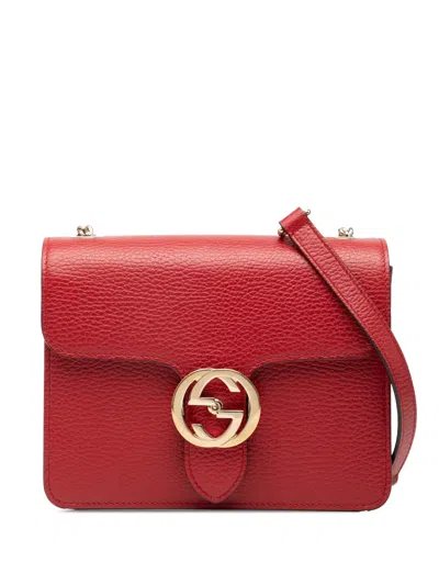 Pre-owned Gucci 2016-2025 Small Dollar Calfskin Interlocking G Crossbody Bag In Red