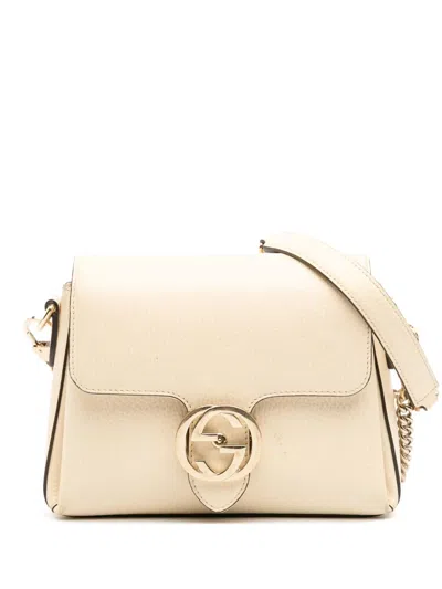 Pre-owned Gucci 2016-2025 Small Dollar Calfskin Interlocking G Crossbody Bag In White