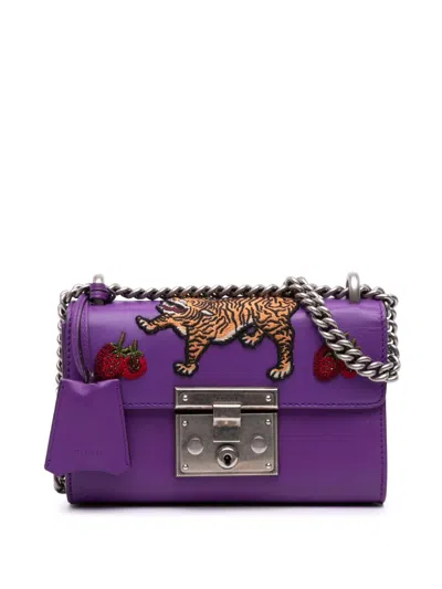 Pre-owned Gucci 2016-2025 Small Embroidered Calfskin Tiger Strawberry Padlock Crossbody Bag In Purple