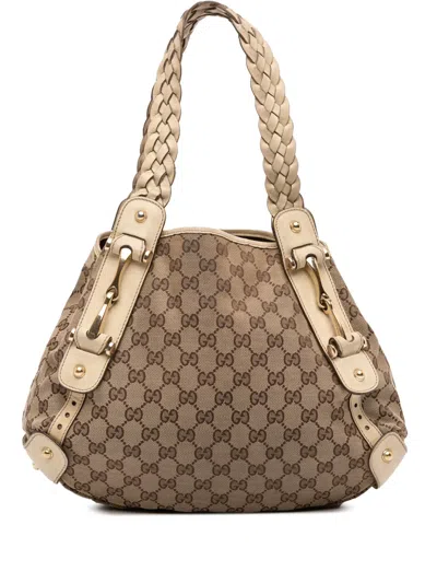Pre-owned Gucci 2016-2025 Small Gg Canvas Horsebit Pelham Shoulder Bag In Brown