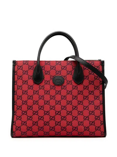 Pre-owned Gucci 2016-2025 Small Gg Canvas Interlocking G Tote Satchel In Red