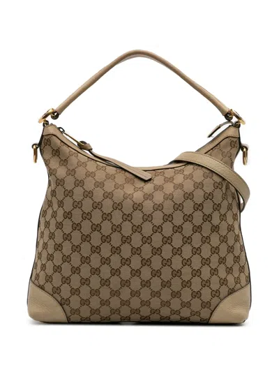 Pre-owned Gucci 2016-2025 Small Gg Canvas Miss Gg Hobo Satchel In Brown