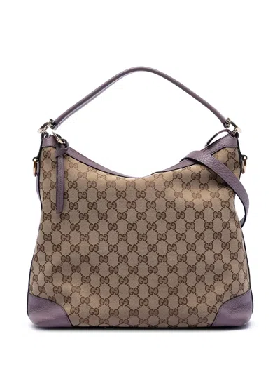 Pre-owned Gucci 2016-2025 Small Gg Canvas Miss Gg Hobo Satchel In Brown