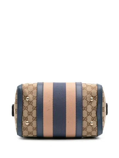Pre-owned Gucci 2016-2025 Small Gg Canvas Web Joy Boston Bag Satchel In Blue