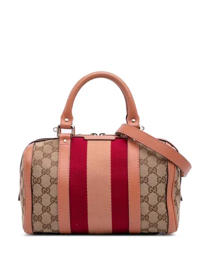 Pre-owned Gucci 2016-2025 Small Gg Canvas Web Joy Boston Bag Satchel In Brown