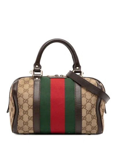 Pre-owned Gucci 2016-2025 Small Gg Canvas Web Joy Boston Bag Satchel In Brown