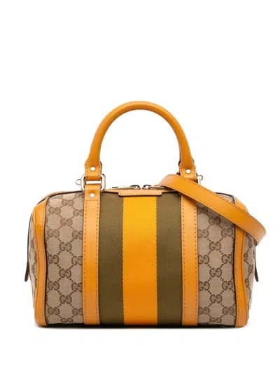 Pre-owned Gucci 2016-2025 Small Gg Canvas Web Joy Boston Bag Satchel In Brown