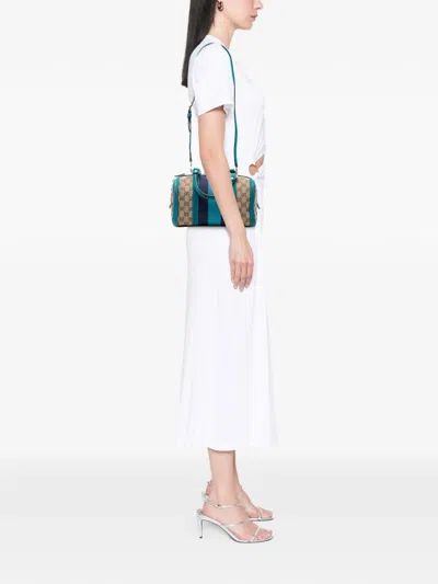 Pre-owned Gucci 2016-2025 Small Gg Canvas Web Joy Boston Bag Satchel In Brown