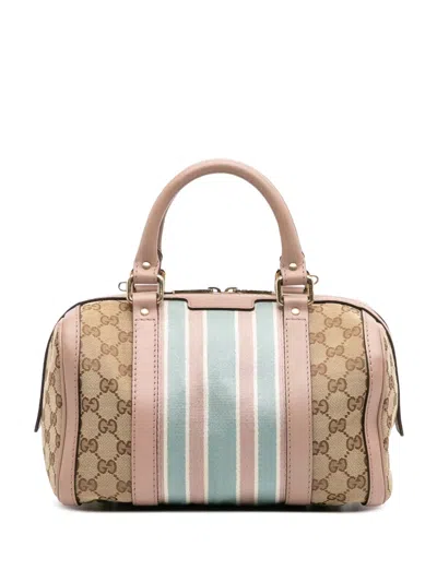 Pre-owned Gucci 2016-2025 Small Gg Canvas Web Joy Boston Bag Satchel In Pink