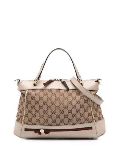 Pre-owned Gucci 2016-2025 Small Gg Canvas Web Mayfair Satchel In Brown